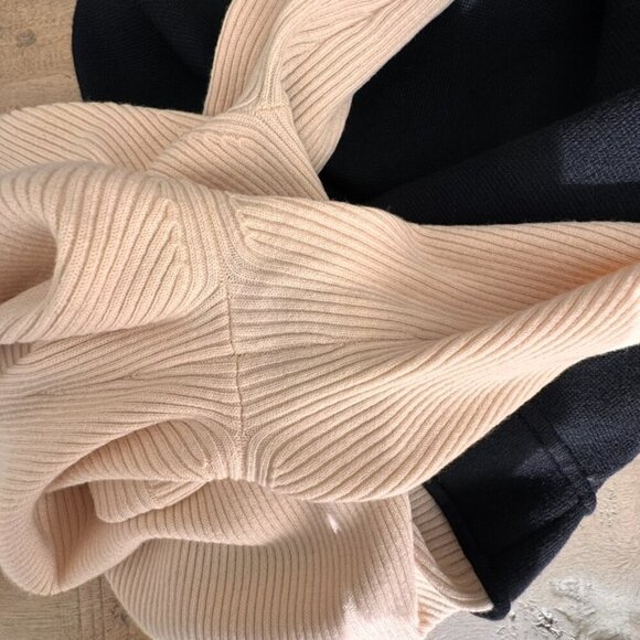 Theory Lexianna Evian Stretch Wool Blend Sweater Dress Colorblock Ivory/Black - Picture 13 of 15